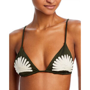 Johanna Ortiz Olive Green One-Piece Swim with White Floral Appliqué